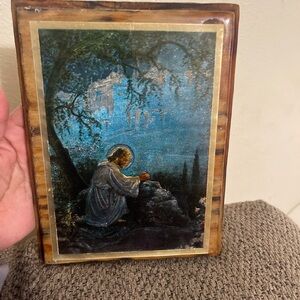 Vintage Jesus Christ Prays At Gethsemane 3D photograph glued on wood